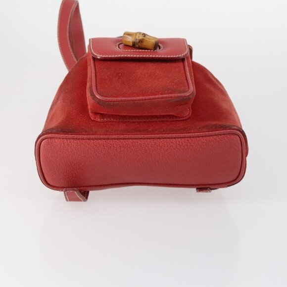 GUCCI Bamboo Backpack Suede Red Gold Auth - Picture 6 of 16